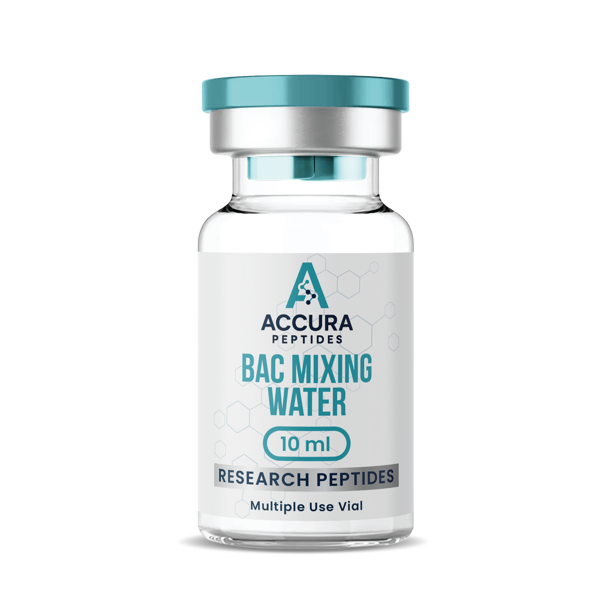 Accura Peptides Bac Mixing Water vial on a white background
