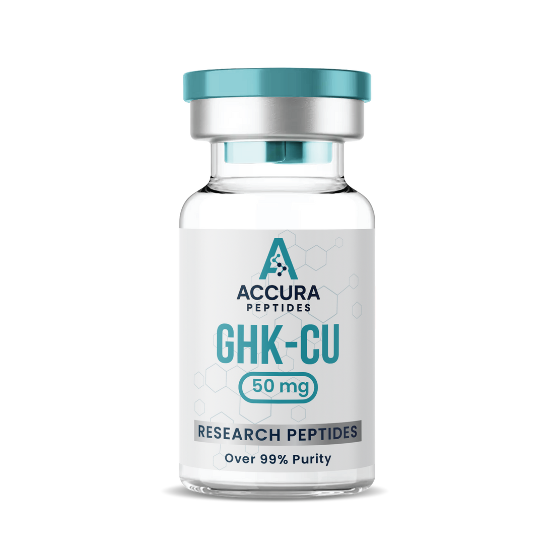 Accura Peptides GHK-CU research peptide vial on a white background