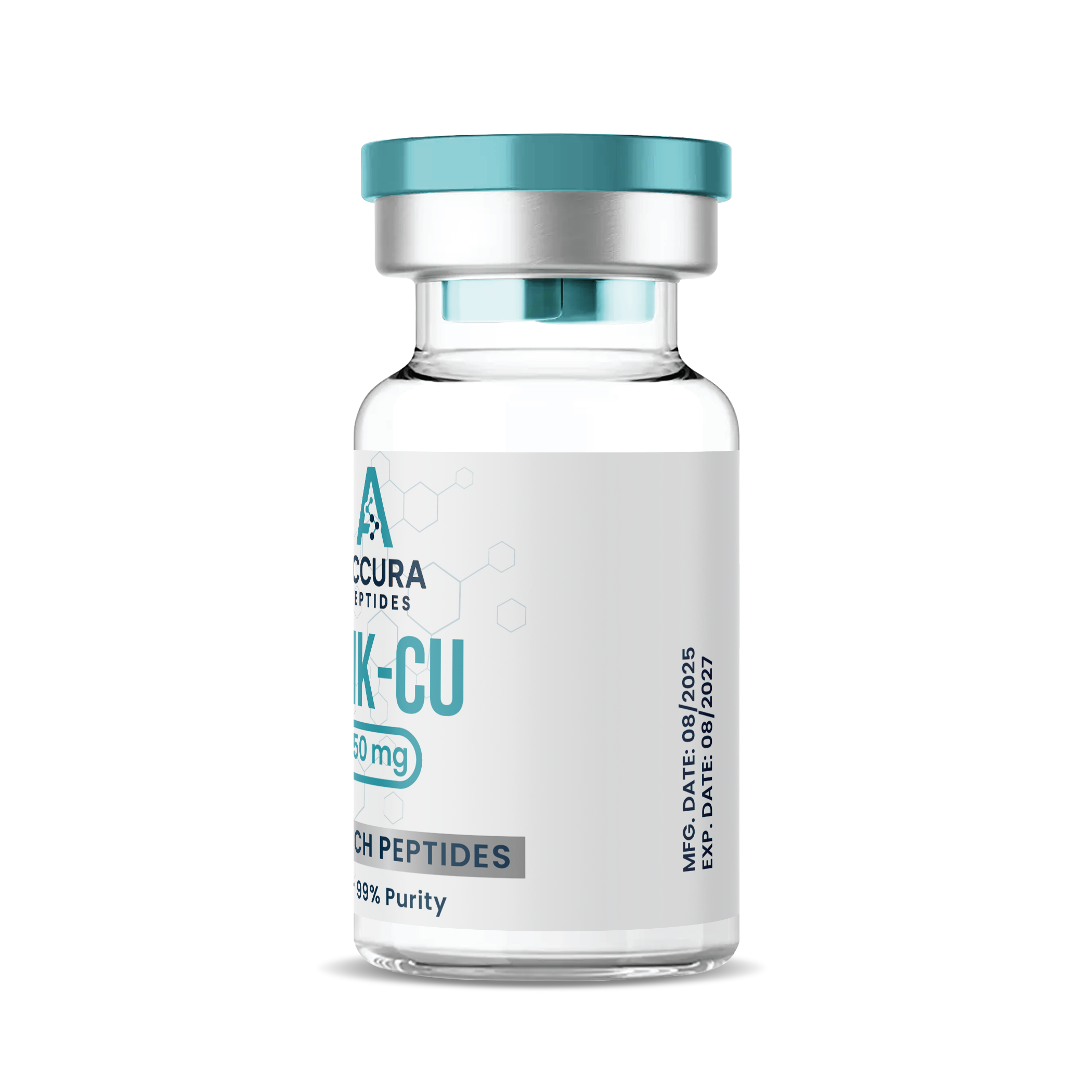 Vial labeled 'Accura Peptides' on a white background