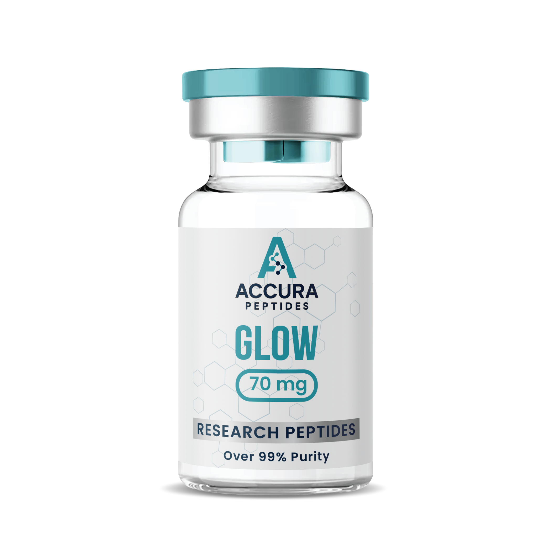 Accura Peptides Glow research peptides vial on a white background