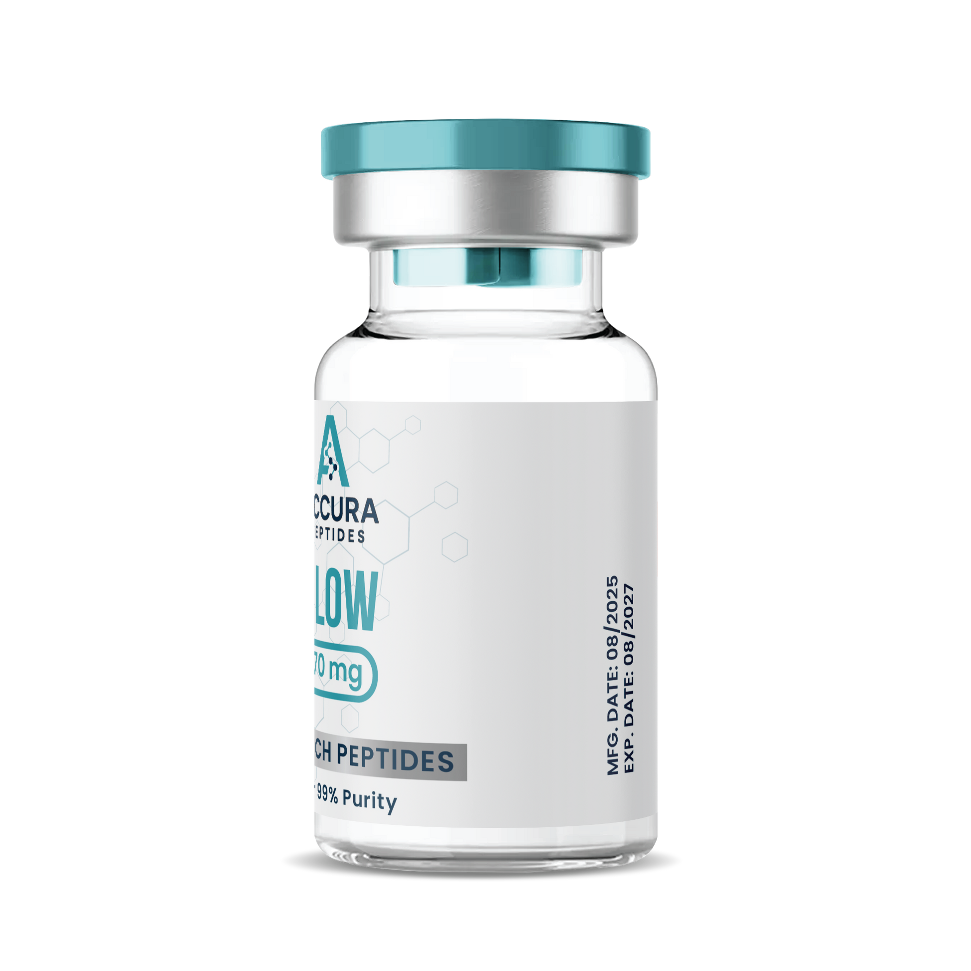 Vial labeled 'Acura Peptides' on a white background