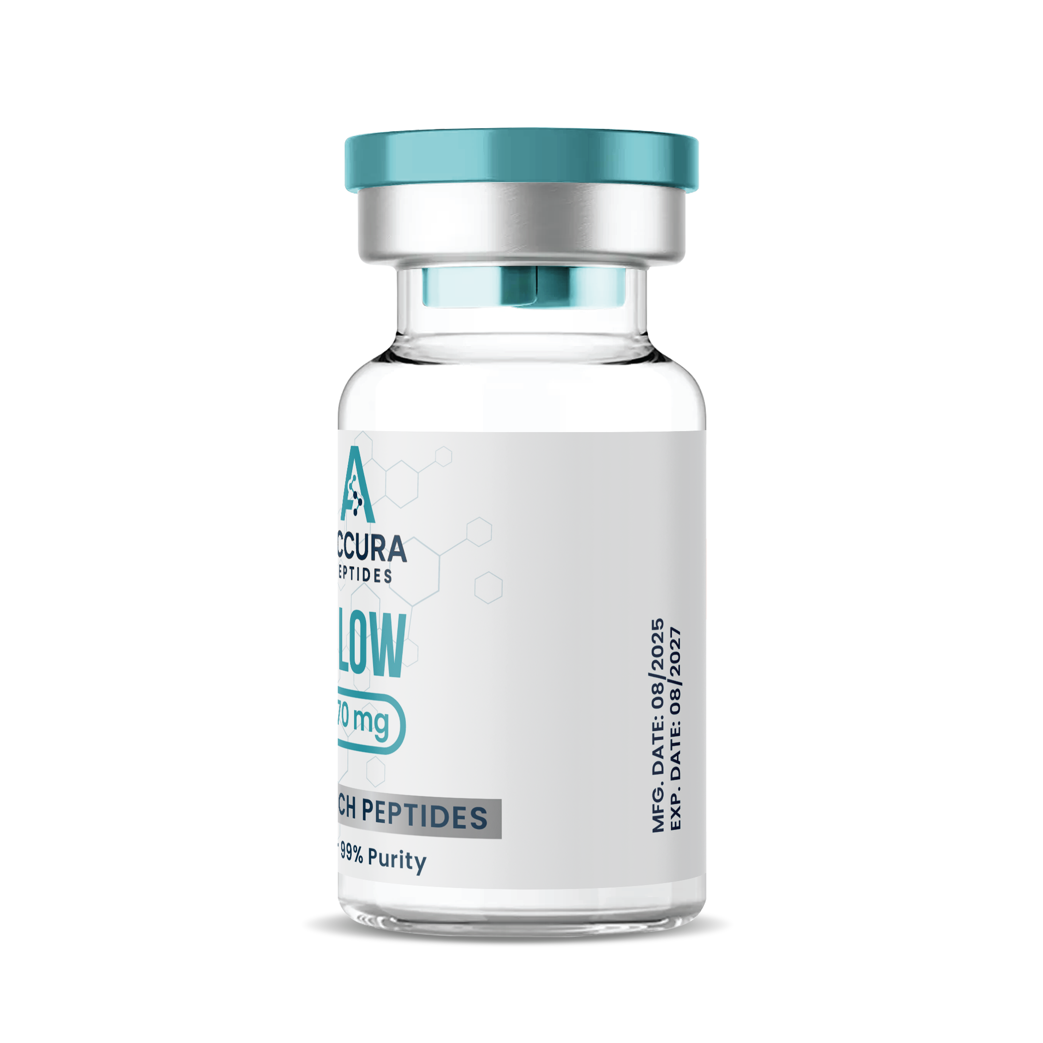 Vial labeled 'Acura Peptides' on a white background