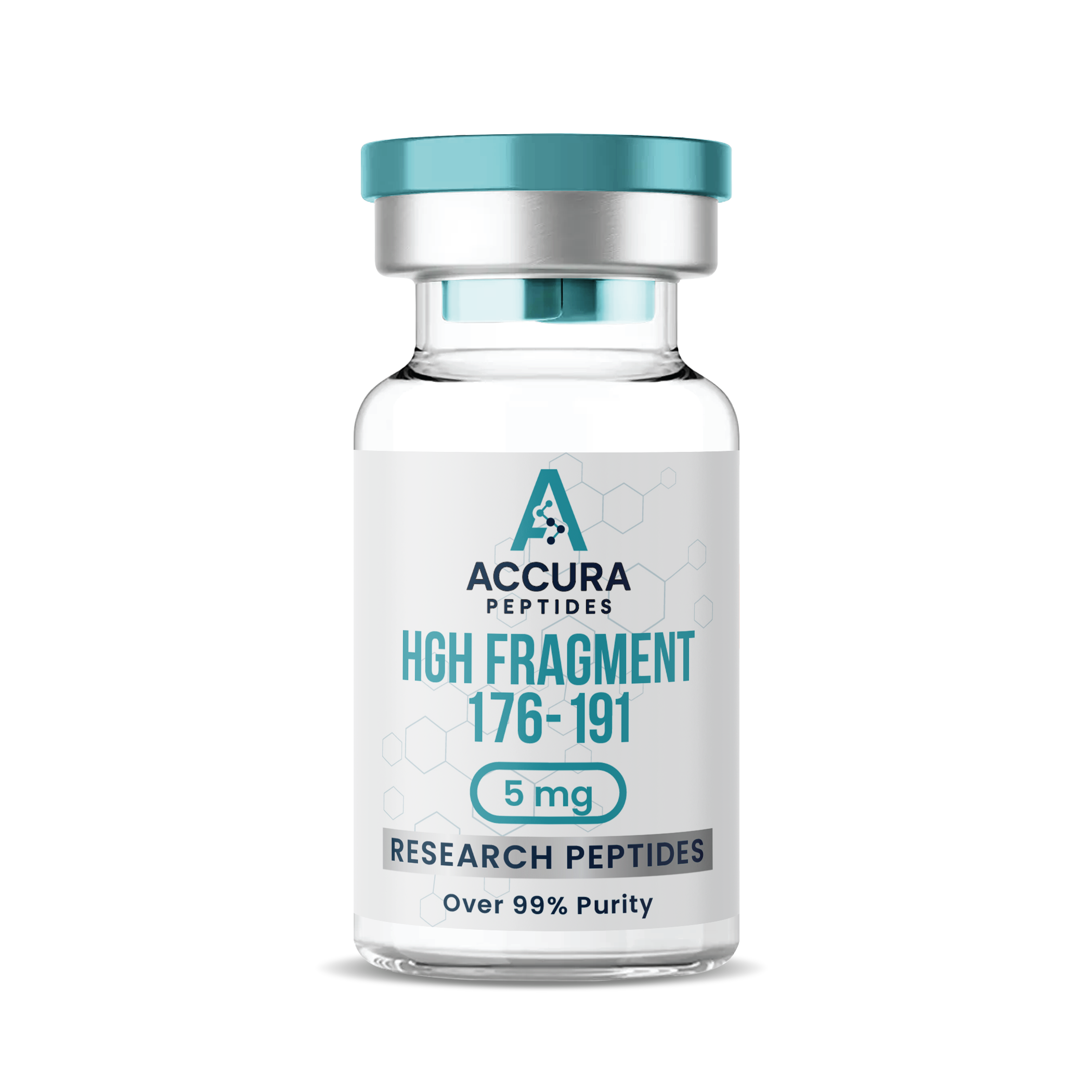 Accura Peptides vial with blue cap on a white background
