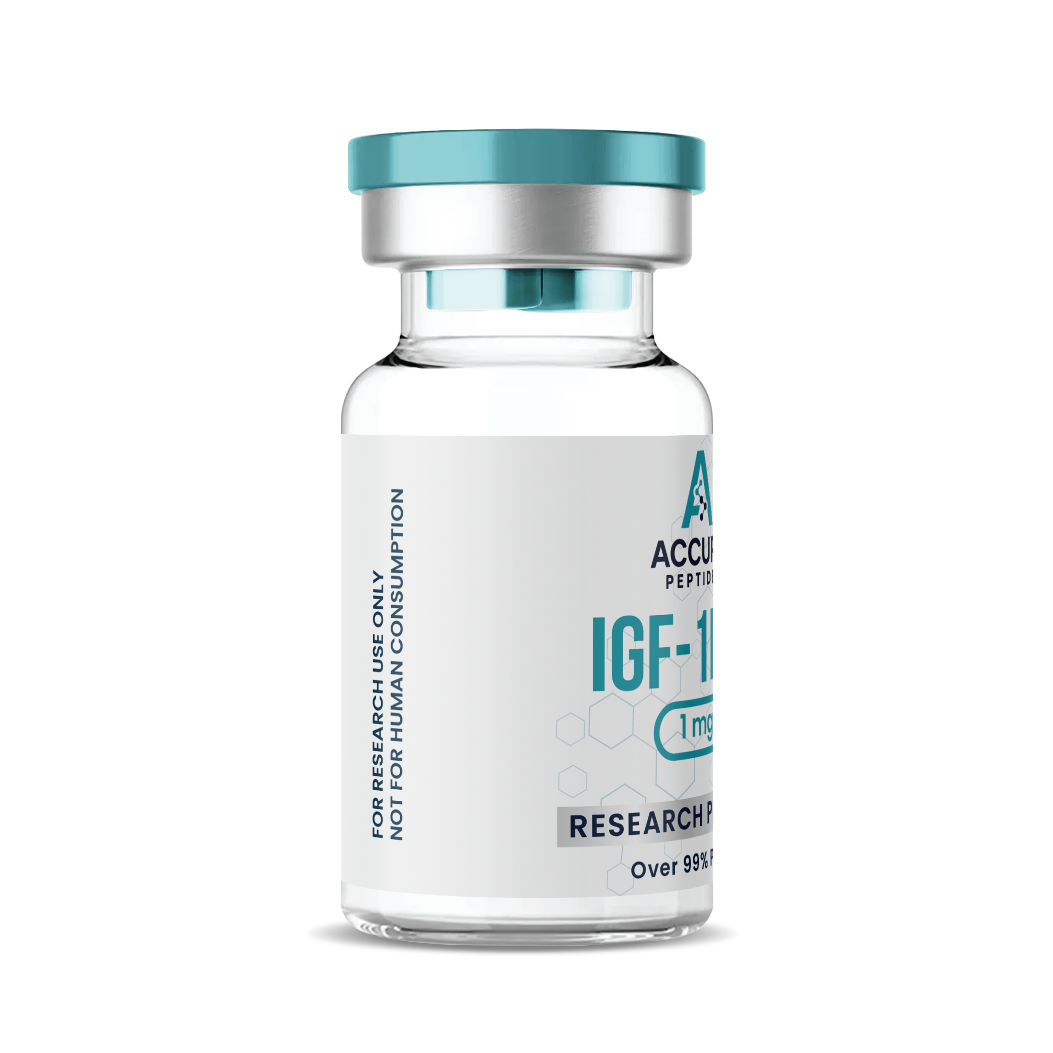 Vial labeled 'IGF-1' with a blue cap on a white background