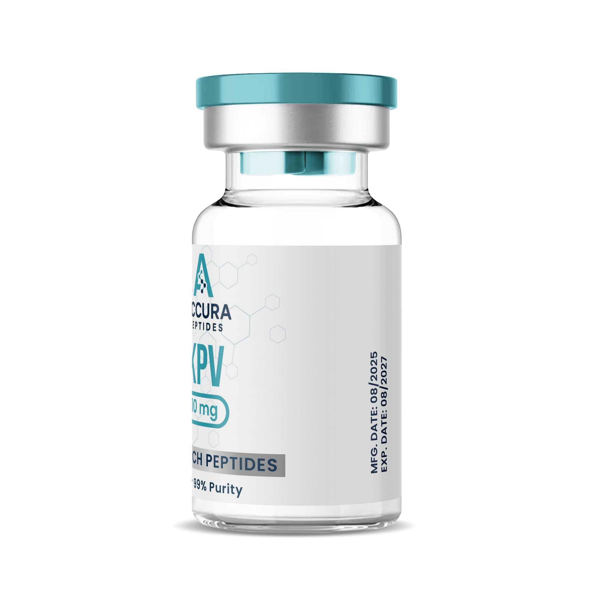 Vial labeled 'Accura Peptides' on a white background