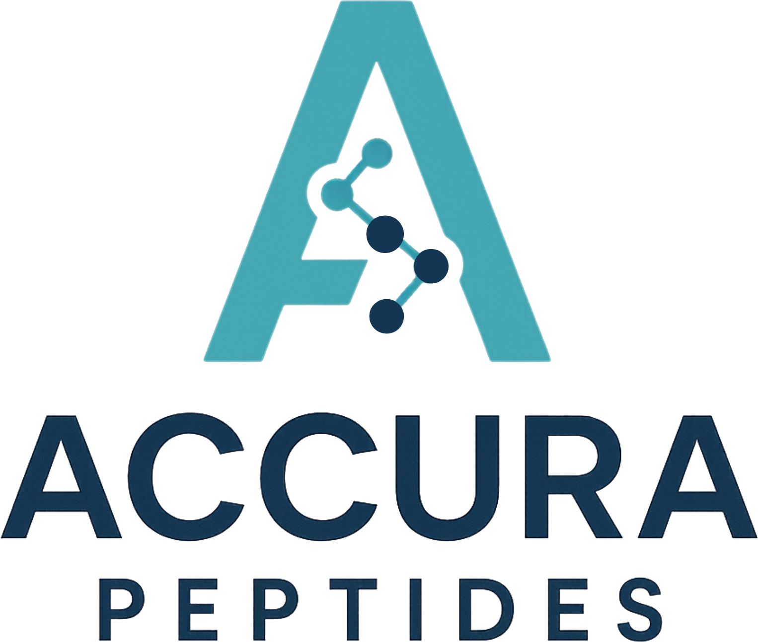 Logo of Accura Peptides with a stylized letter 'A' and molecular structure on a white background.