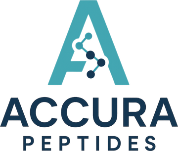 Logo of Accura Peptides with a stylized letter 'A' and molecular structure on a white background.