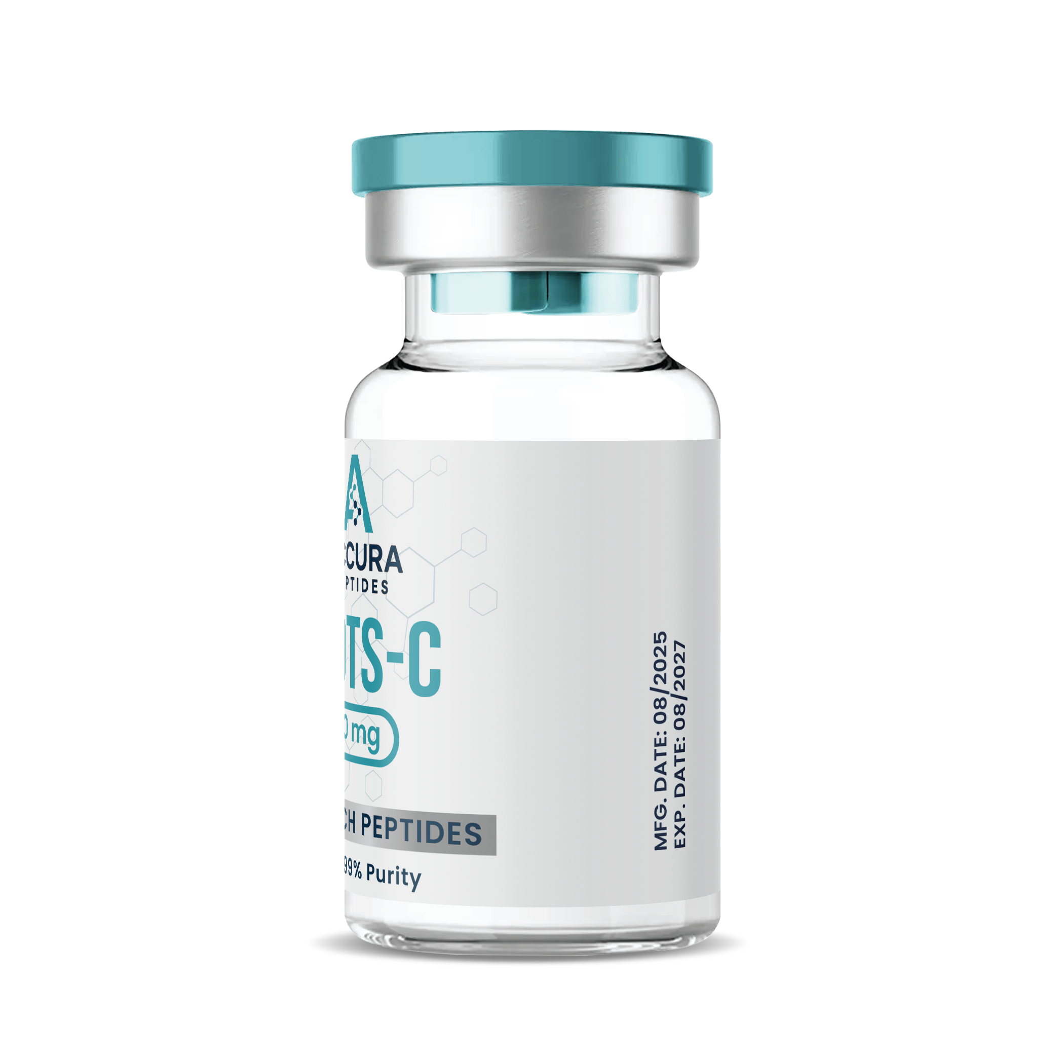 Vial labeled 'Cura Peptides' on a white background